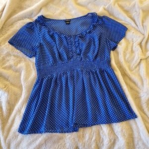 Torrid blue polka dot blouse